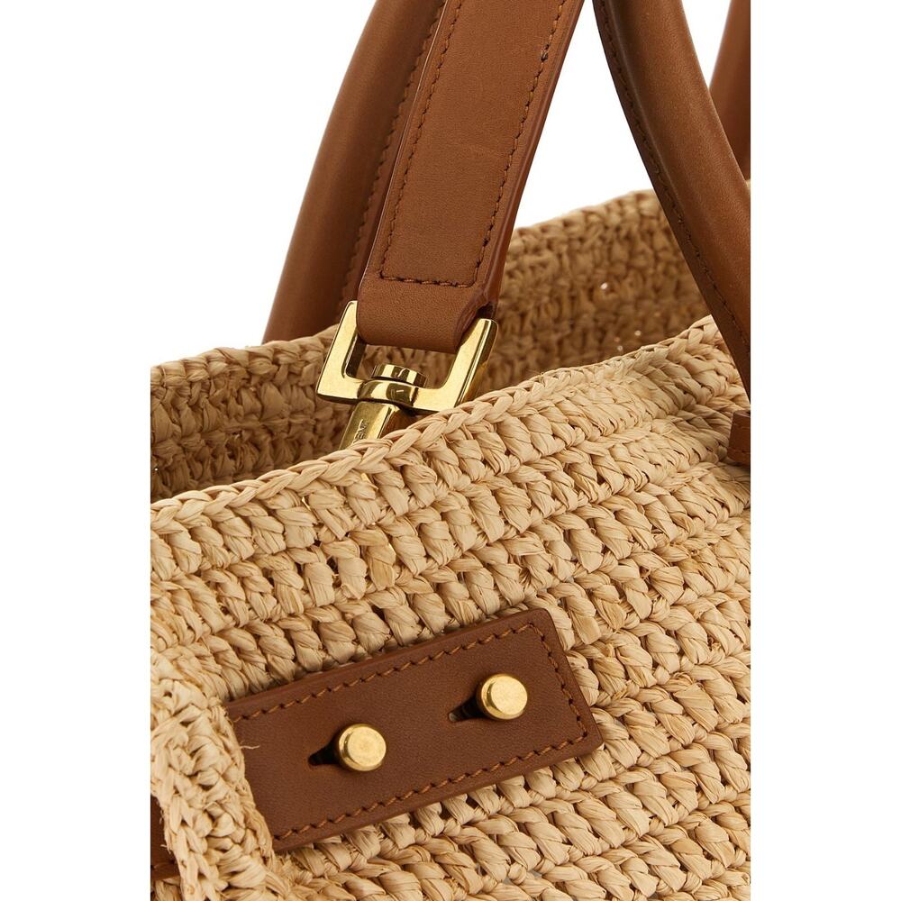 Saint Laurent Medium Sac De Jour Raffia Beige Brown Shoulder Top Handle Tote Bag - Picture 8 of 16